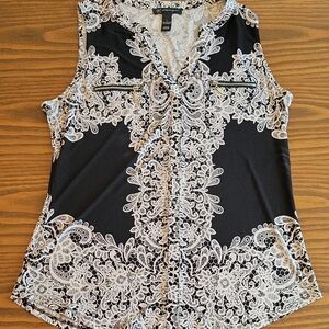 INC International Concepts Black and White Sleeveless Blouse | Size: L